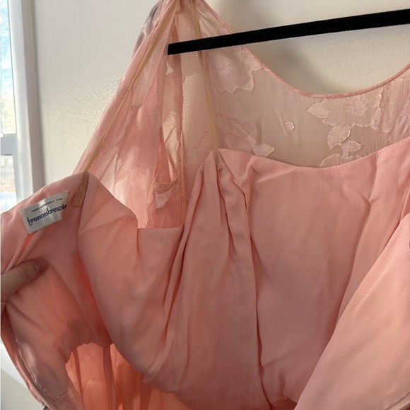 Vintage 80s Pink Silk Chiffon Frances Brewster Dress Sheer Floral Velvet Sz L/XL - Picture 7 of 15